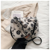 Winter Plush Bags Chain Shoulder Bag Women Flowers Print Handbags - Fashionner